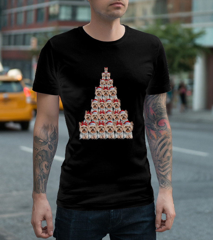 Christmas Yorkshire Terrier Santa Hat Tree T-Shirt