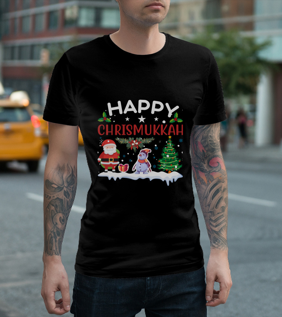 Happy Chrismukkah Santa Snowman Christmas Tree T-Shirt