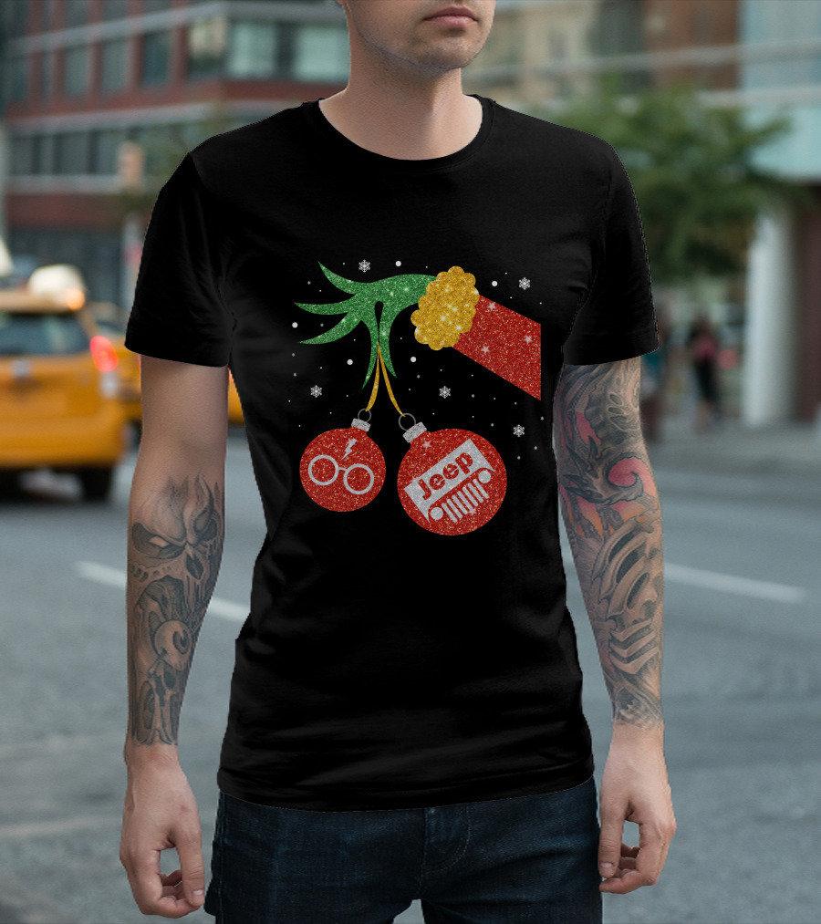 Jeep Grinch Hand Christmas Ornament Harry Glasses T-Shirt