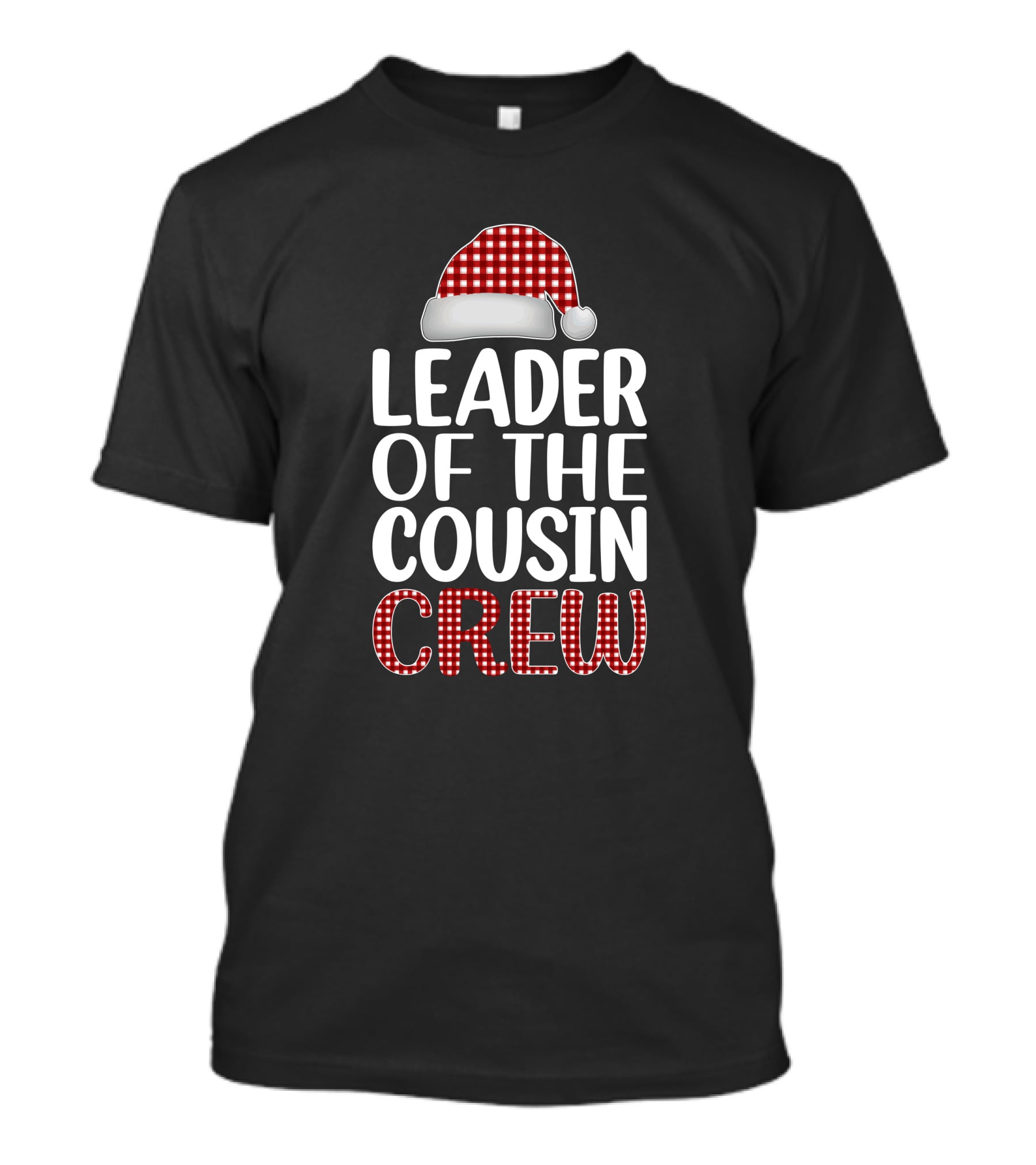 Leader Of The Cousin Crew Christmas Santa Hat Plaid T-Shirt
