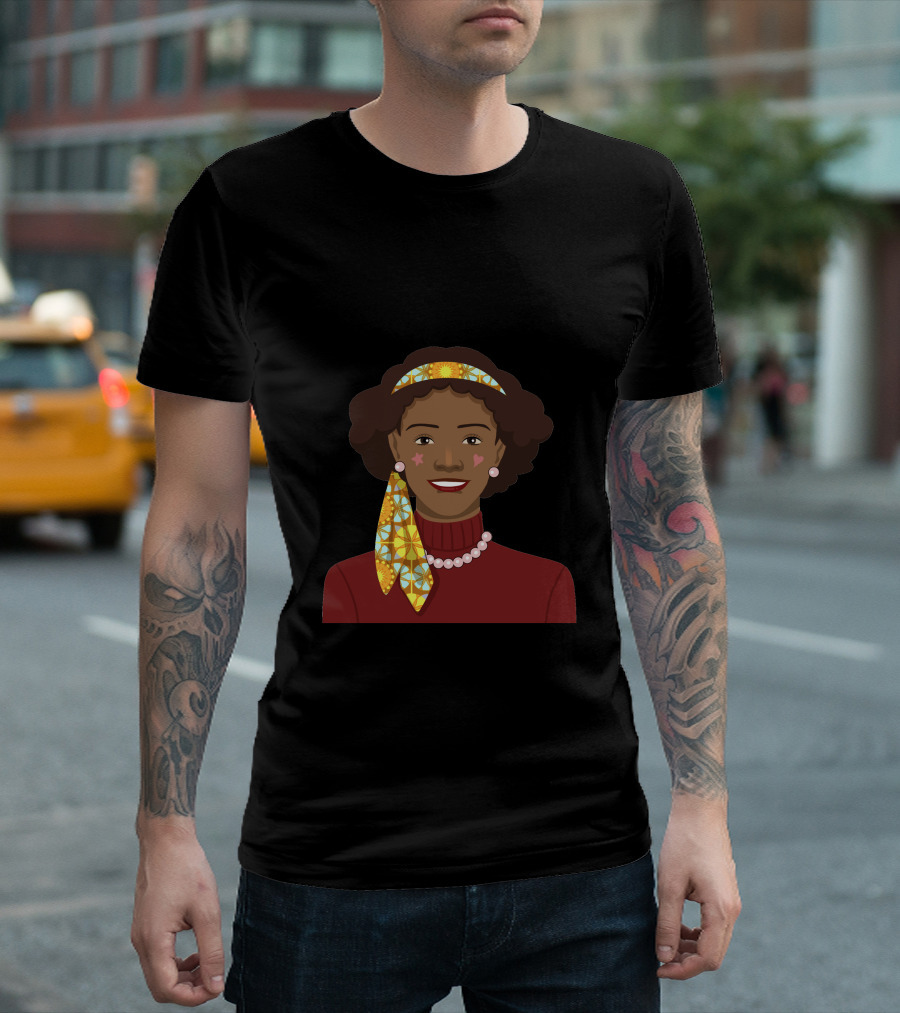 Black African Woman With Patterned Headband and Red T-Shirt