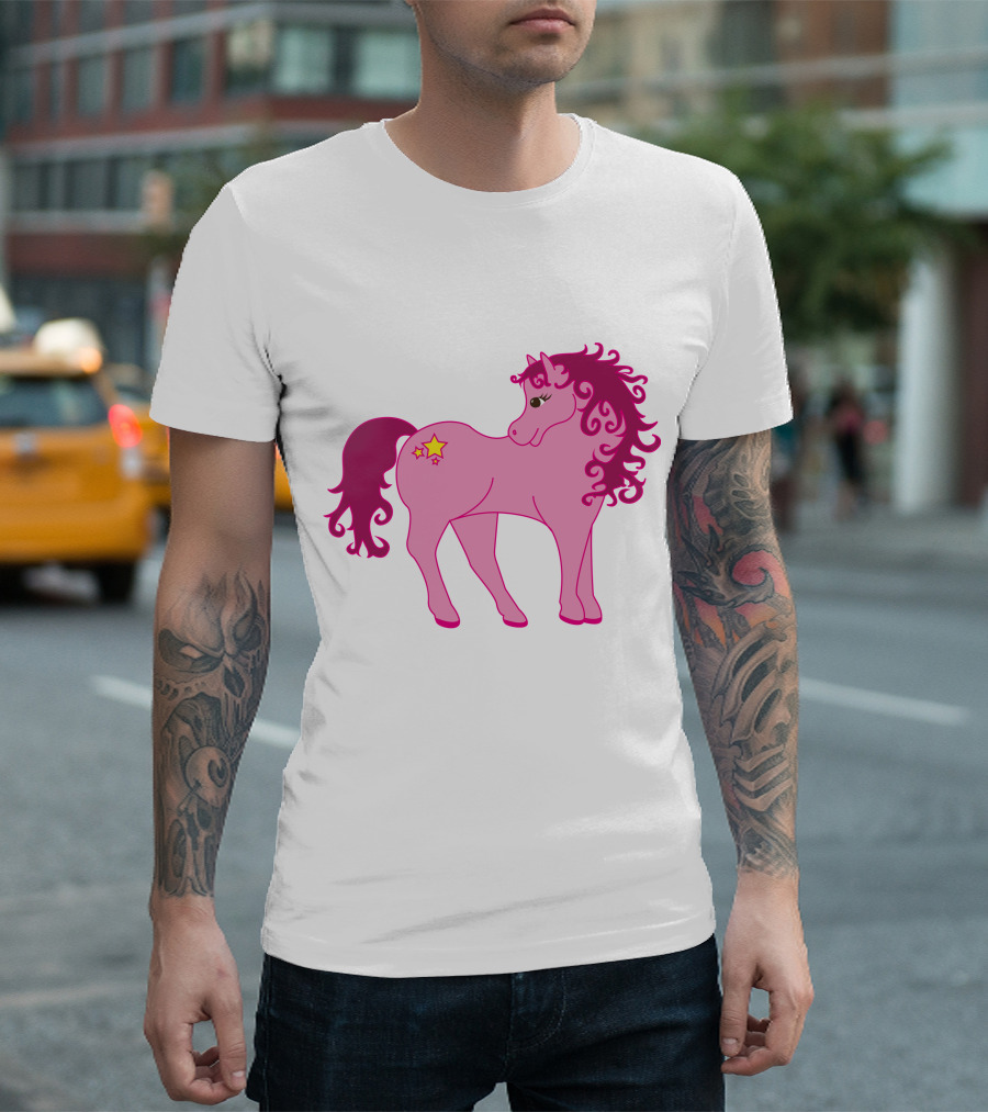 Cute Pink Pony with Curly Mane and Star Markings T-Shirt