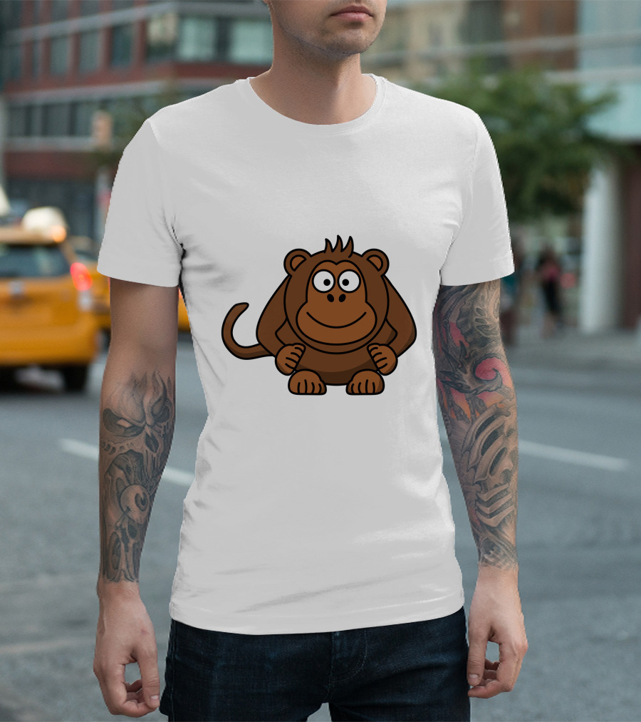 Cartoon Monkey Illustration Brown Playful Character T-Shirt