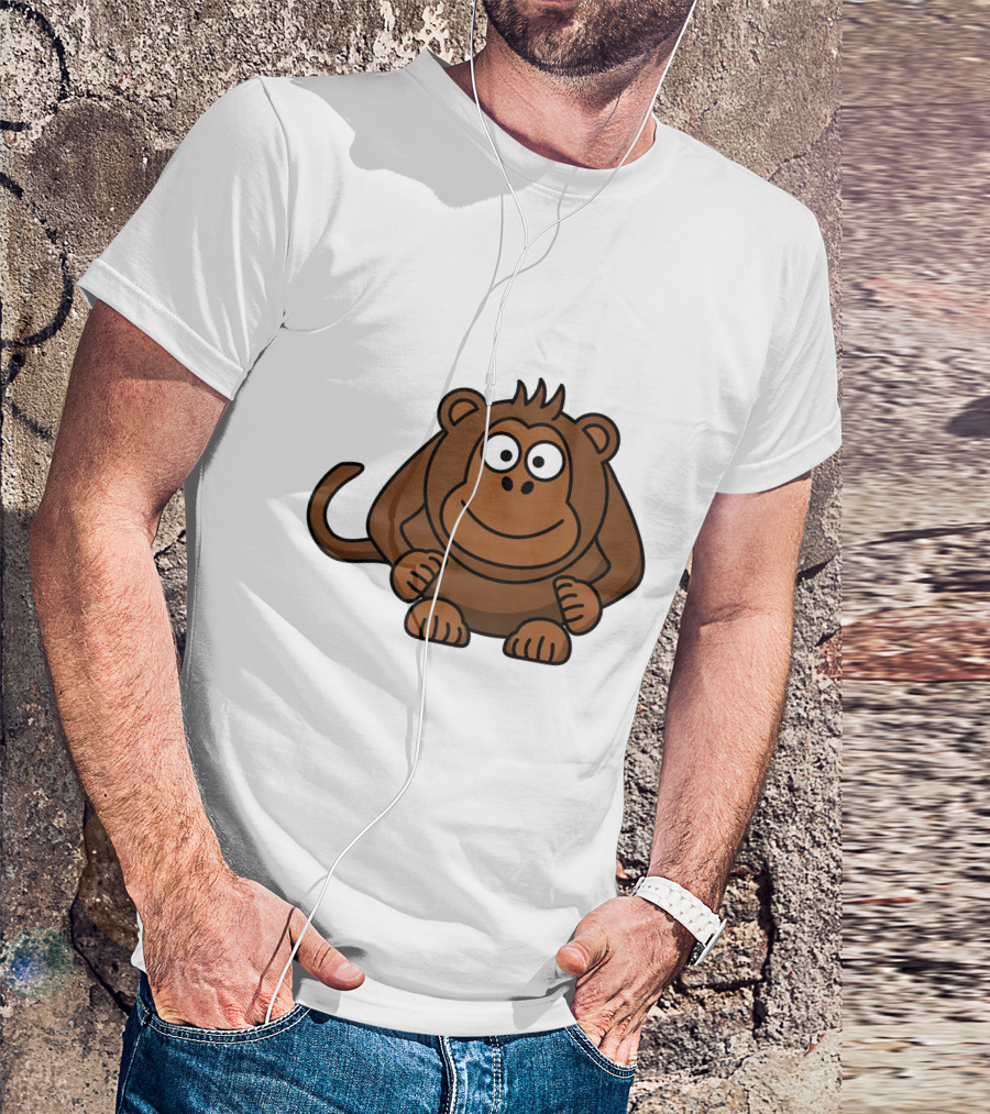 Cartoon Monkey Illustration Brown Playful Character T-Shirt