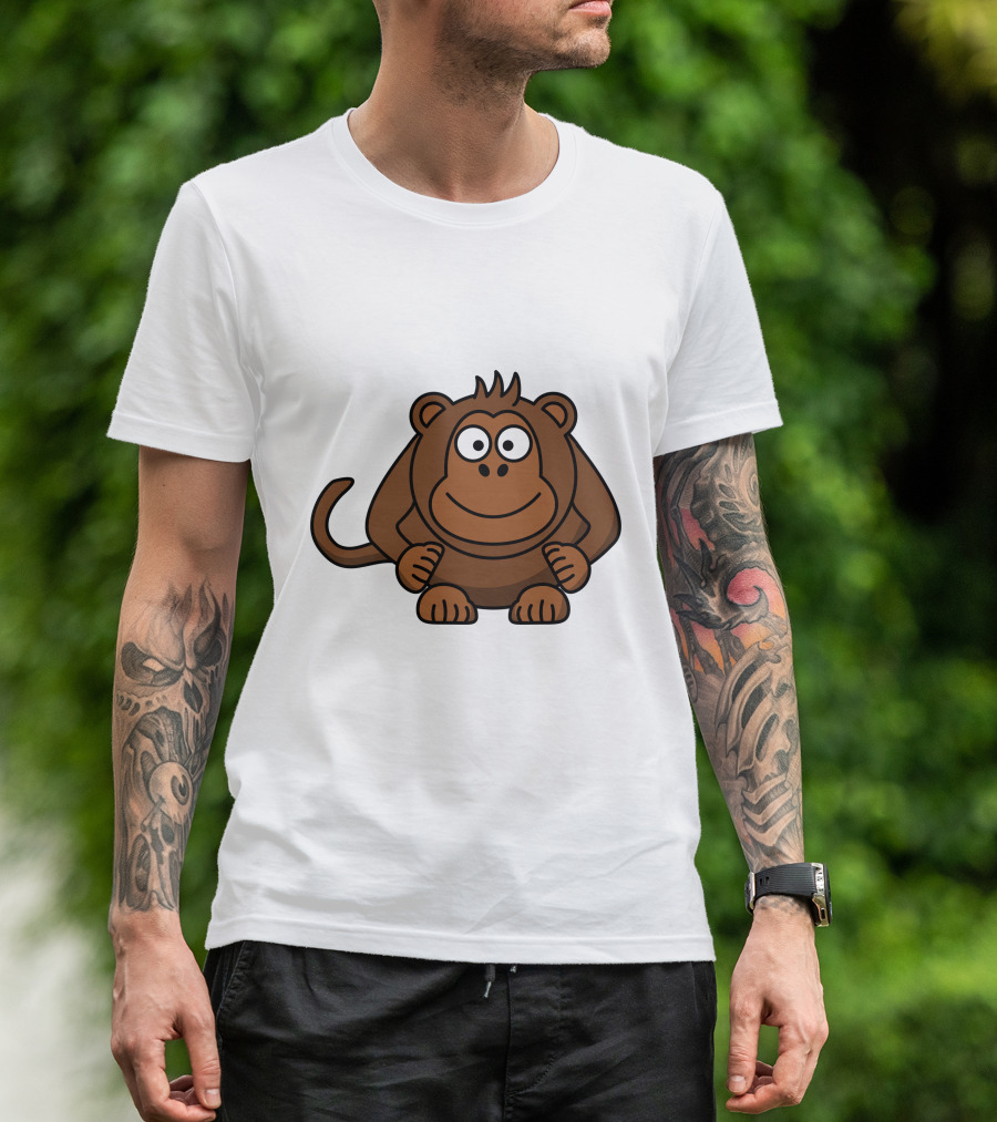 Cartoon Monkey Illustration Brown Playful Character T-Shirt
