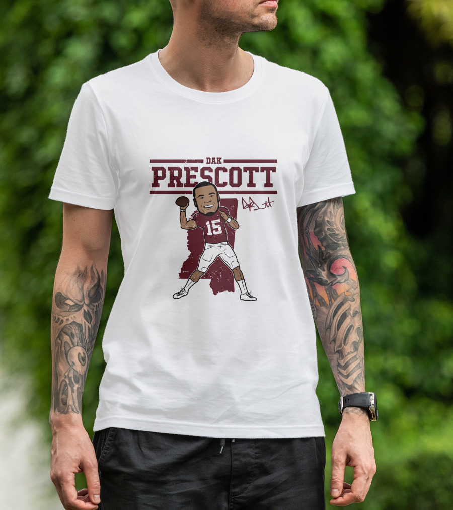 DAK Prescott 15 Football Quarterback Signature Caricature T-Shirt