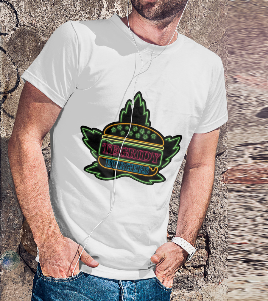 Tegridy Burgers Neon Sign With Leaf And Burger Outline T-Shirt