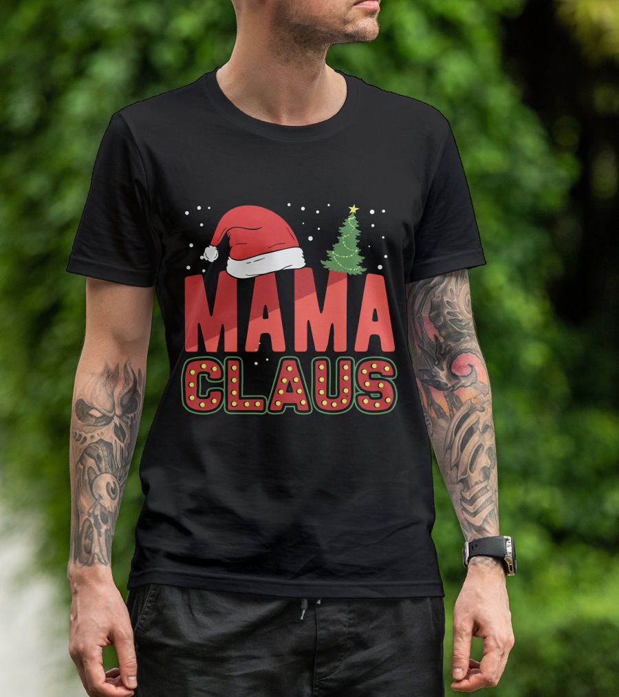 Mama Claus Christmas Santa Hat Tree T-Shirt
