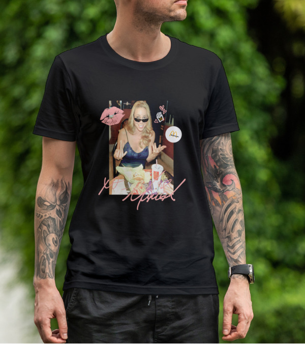 Mariah Carey McDonalds Merch With Pink Lips And Heart Accents T-Shirt
