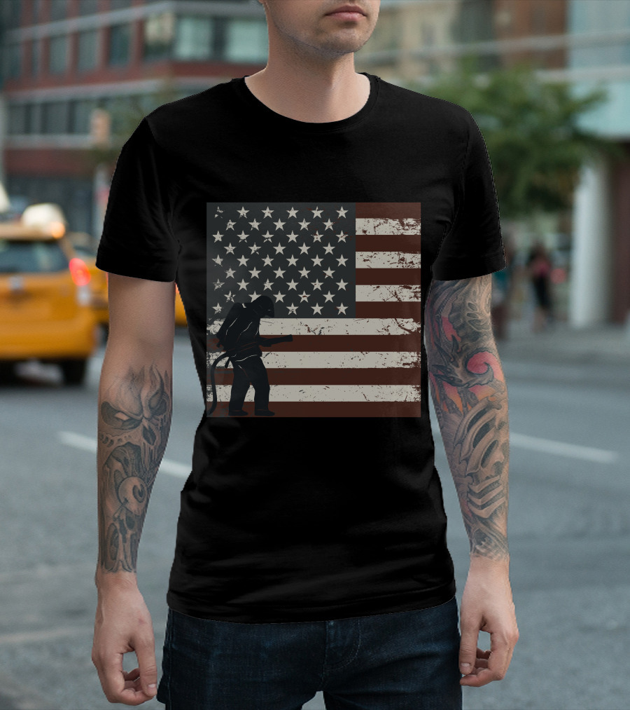 Fireman Silhouette Distressed American Flag T-Shirt