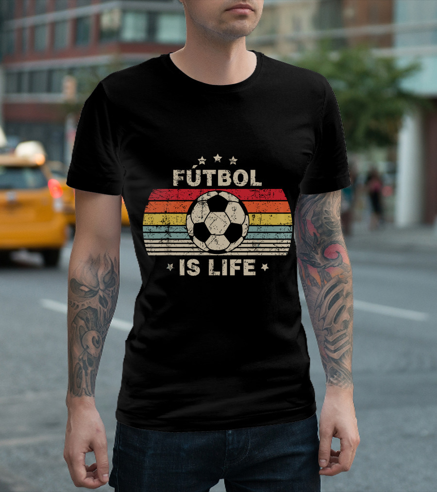 Fútbol Is Life Retro Soccer Ball Stripe Stars T-Shirt