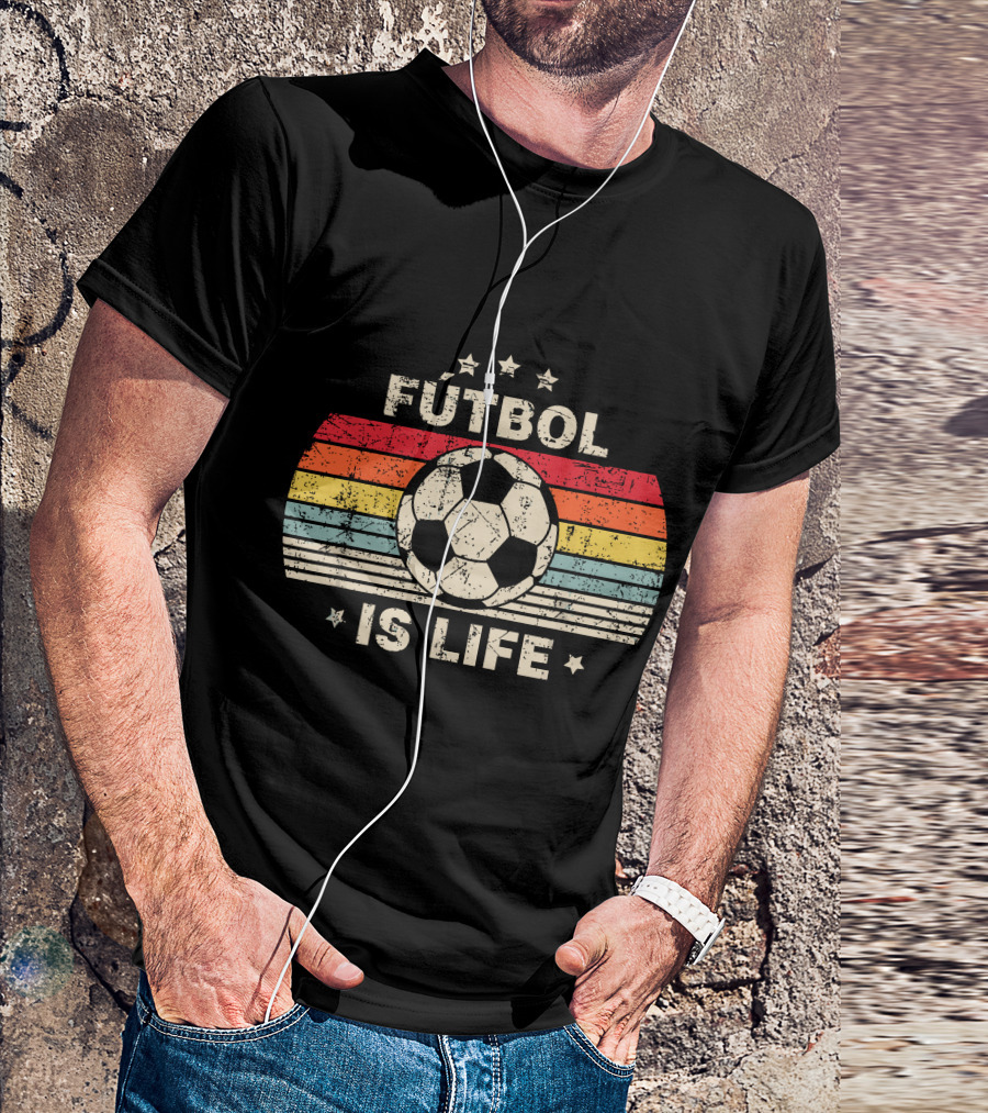 Fútbol Is Life Retro Soccer Ball Stripe Stars T-Shirt