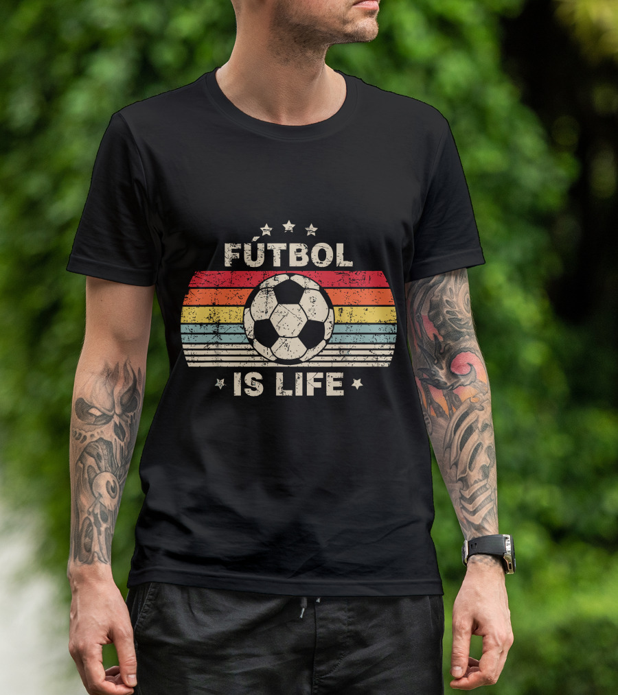 Fútbol Is Life Retro Soccer Ball Stripe Stars T-Shirt