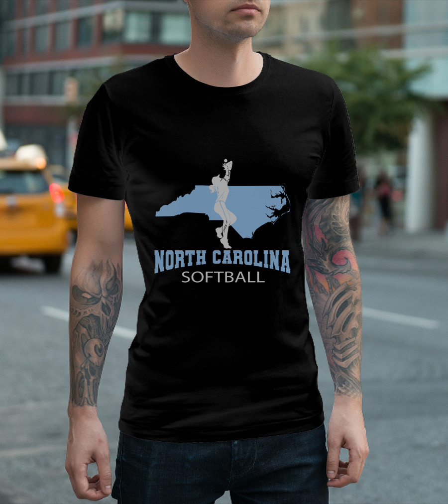 North Carolina Softball Girl Silhouette with State Map T-Shirt