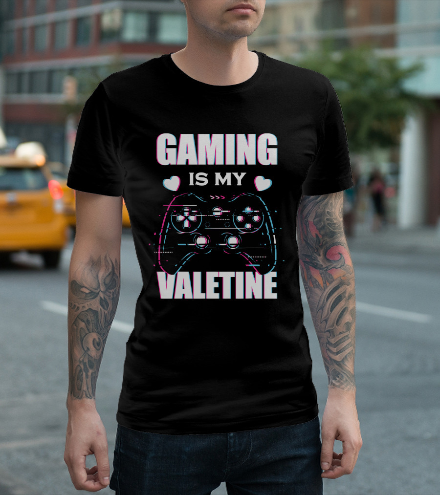 Gaming Is My Valentine Controller Hearts Glitch Effect T-Shirt