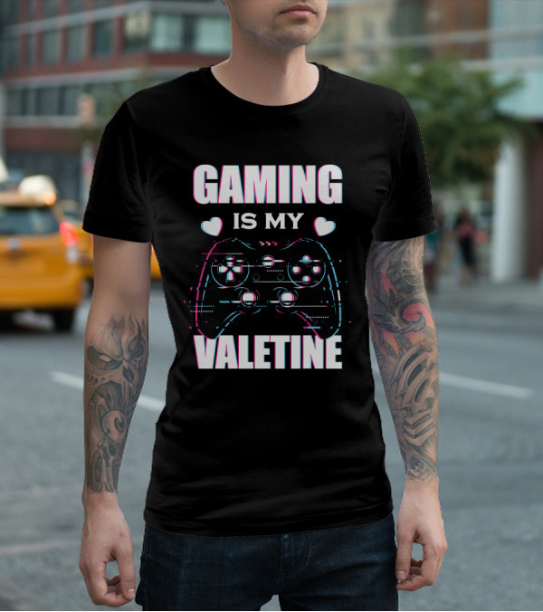 Gaming Is My Valentine Controller Hearts Glitch Effect T-Shirt