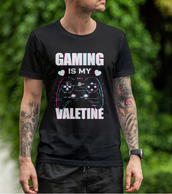 Gaming Is My Valentine Controller Hearts Glitch Effect T-Shirt
