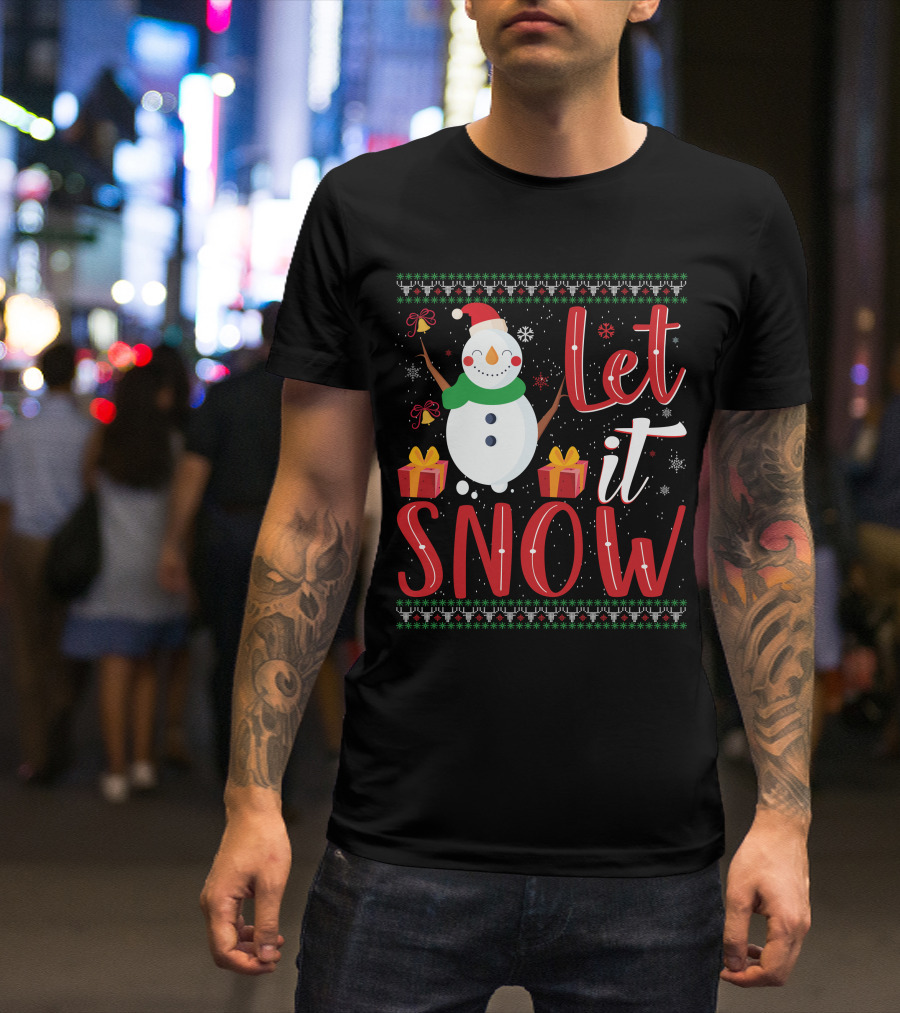 Let It Snow Snowman Christmas Presents Holiday T-Shirt