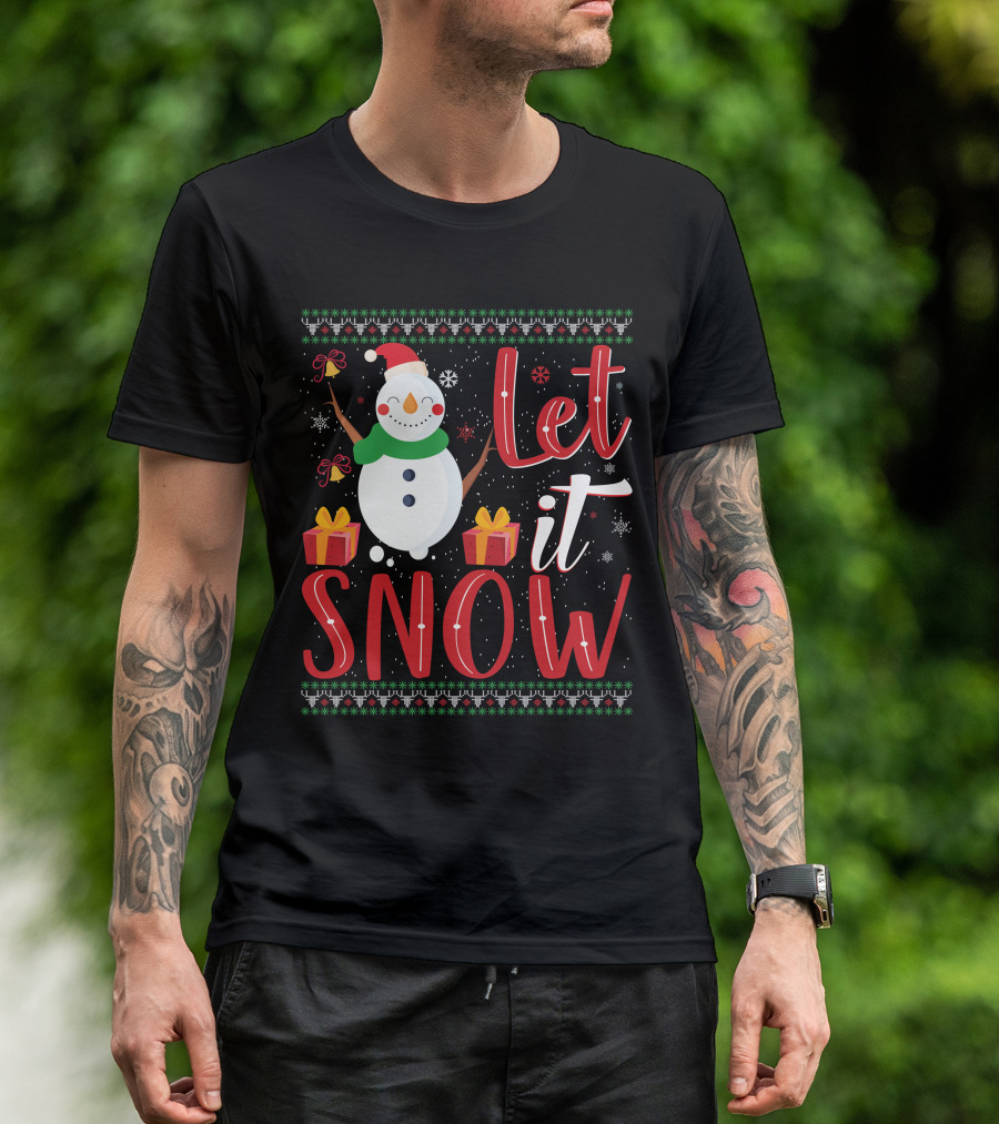 Let It Snow Snowman Christmas Presents Holiday T-Shirt