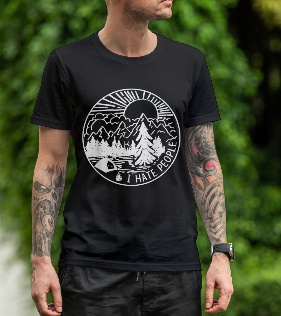 I Hate People Camping Mountains Forest Night Scene T-Shirt