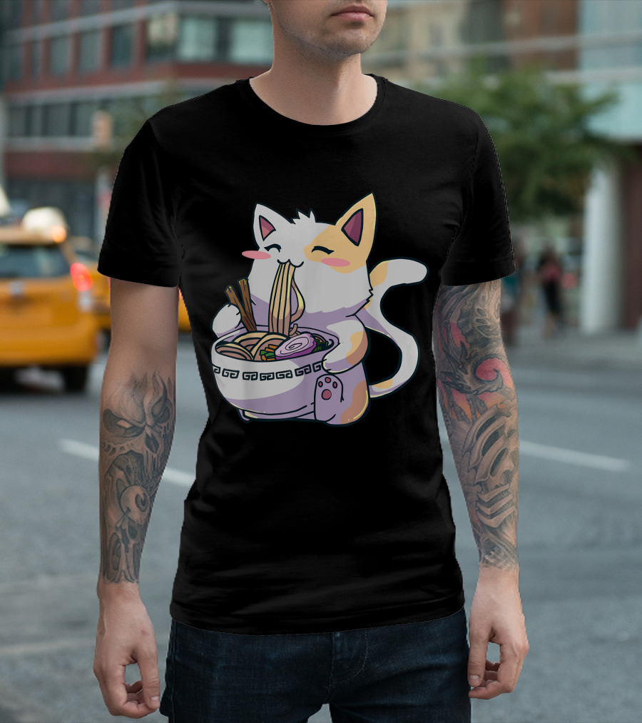 Kawaii Anime Ramen Cat Japanese Noodles T-Shirt