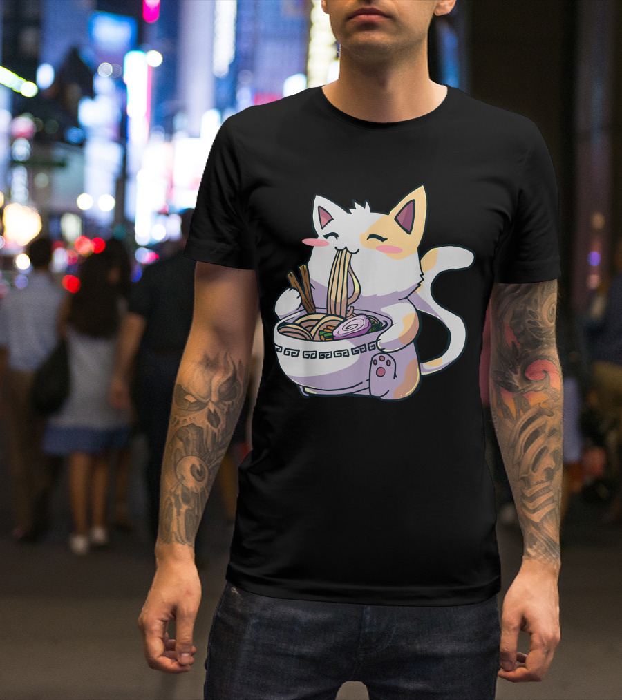 Kawaii Anime Ramen Cat Japanese Noodles T-Shirt
