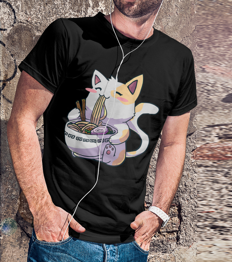 Kawaii Anime Ramen Cat Japanese Noodles T-Shirt