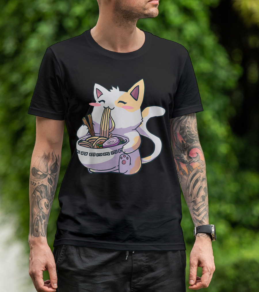 Kawaii Anime Ramen Cat Japanese Noodles T-Shirt