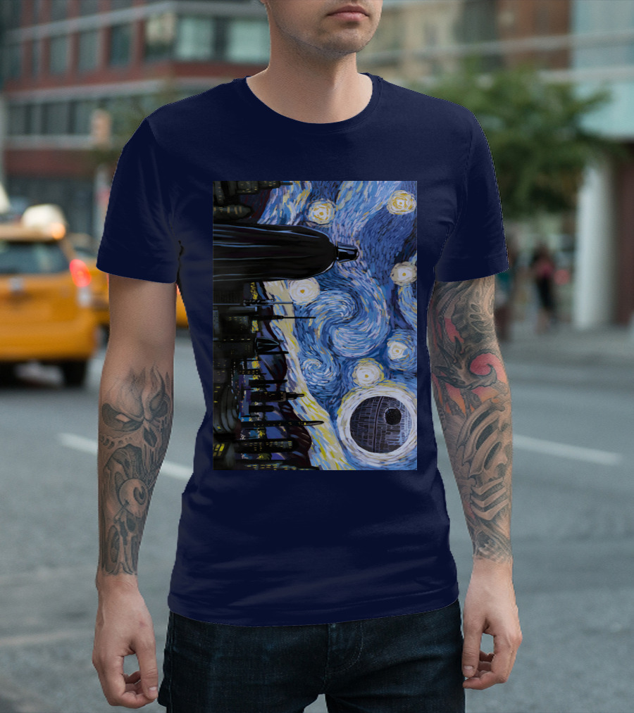 Darth Vader and Death Star in Starry Night T-Shirt