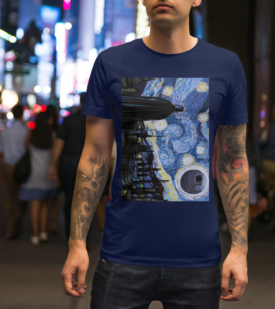 Darth Vader And Death Star In Starry Night T-Shirt