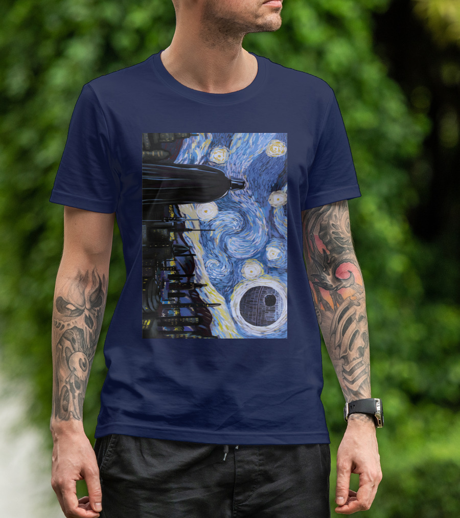 Darth Vader And Death Star In Starry Night T-Shirt