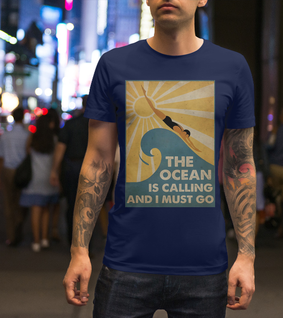 Swimming The Ocean Is Calling And I Must Go Vintage Sun Wave Dive T-Shirt