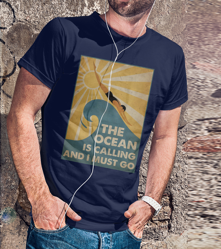 Swimming The Ocean Is Calling And I Must Go Vintage Sun Wave Dive T-Shirt