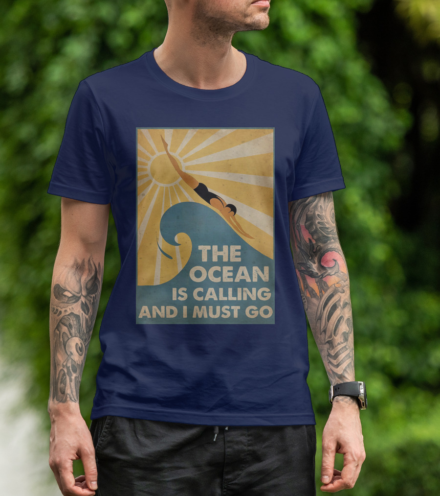 Swimming The Ocean Is Calling And I Must Go Vintage Sun Wave Dive T-Shirt