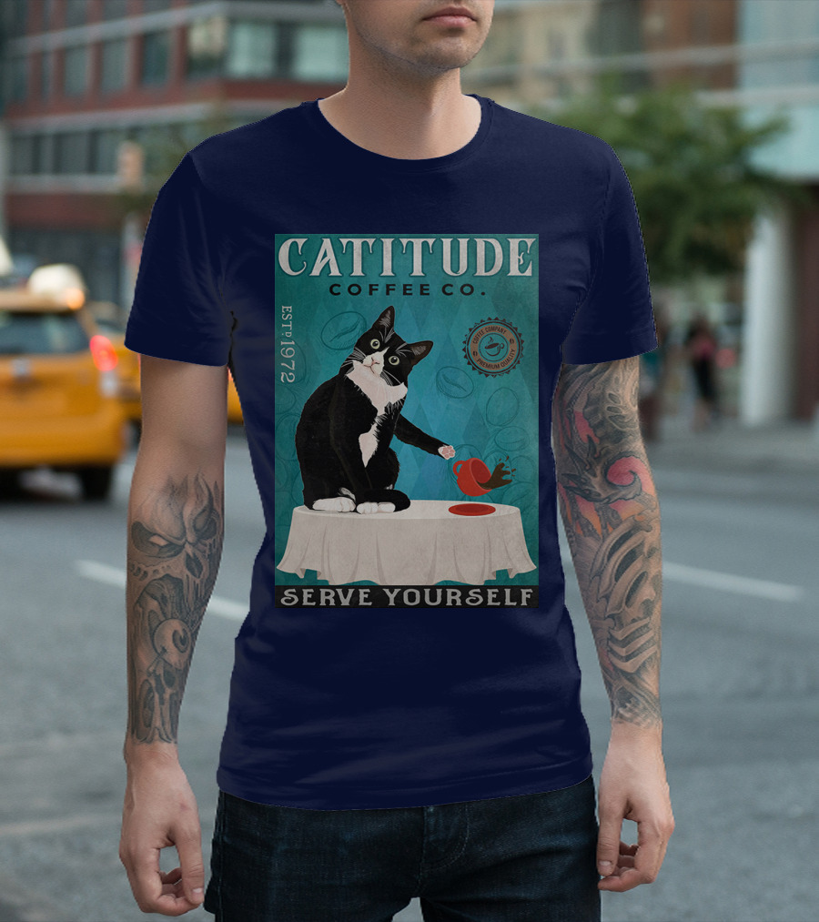 Cattitude Coffee Co Serve Yourself Cat Premium Coffee EST 1972 T-Shirt