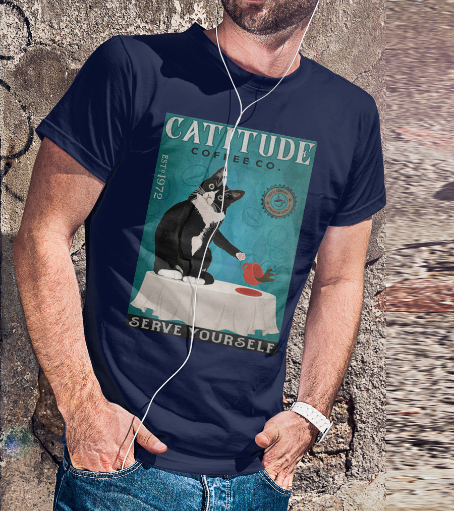 Cattitude Coffee Co Serve Yourself Cat Premium Coffee EST 1972 T-Shirt
