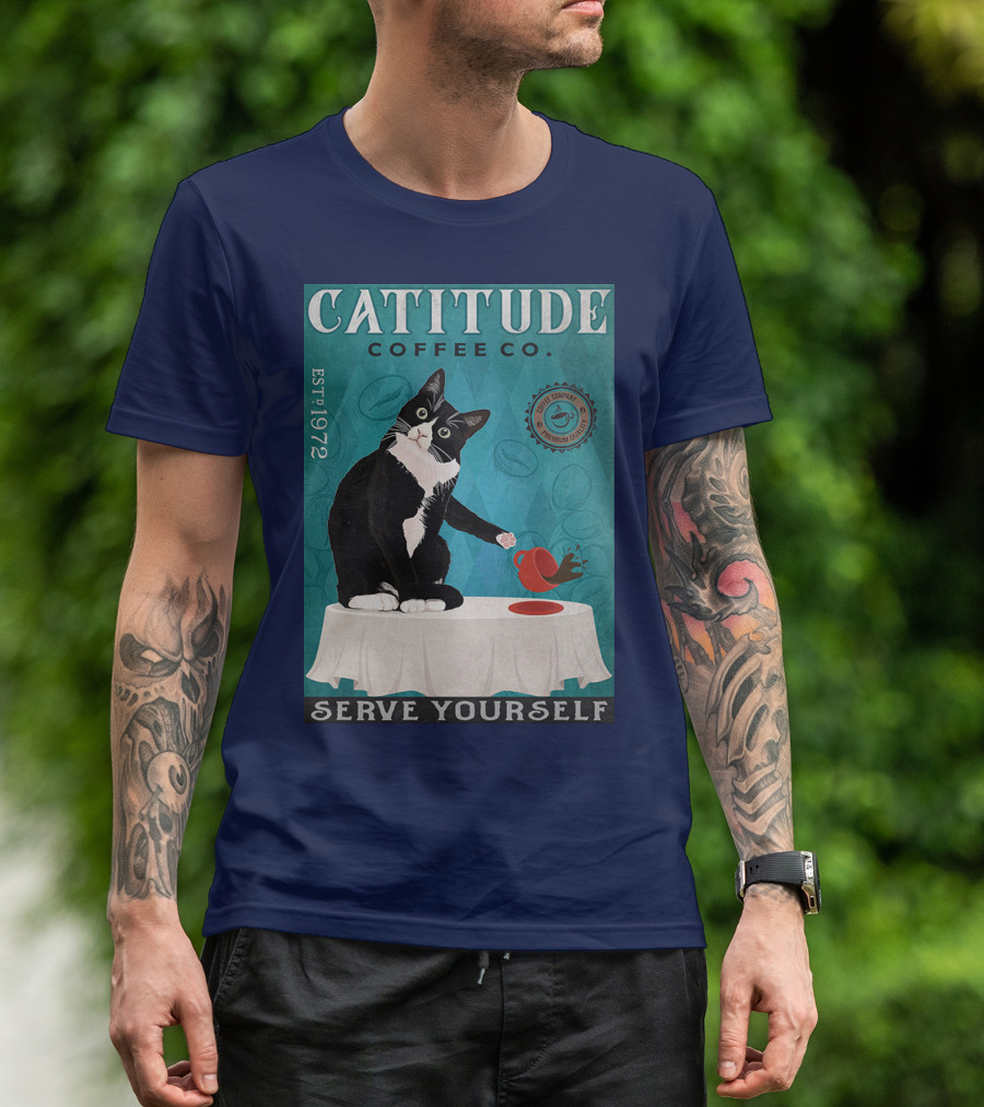 Cattitude Coffee Co Serve Yourself Cat Premium Coffee EST 1972 T-Shirt