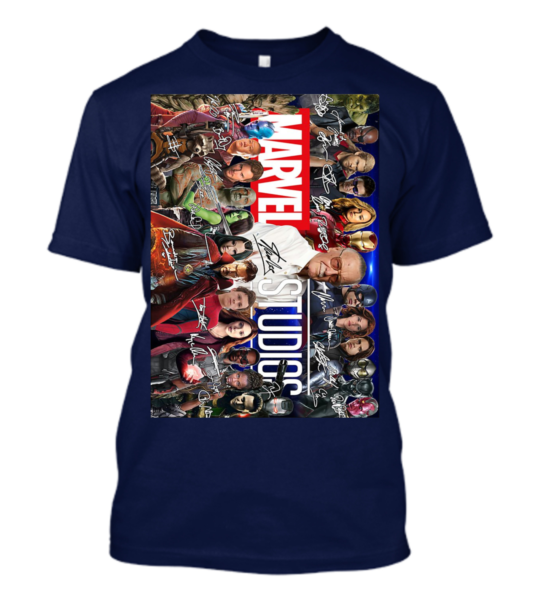 Marvel Studios Character Signatures Collage With Stan Lee And Iconic Heroes T-Shirt