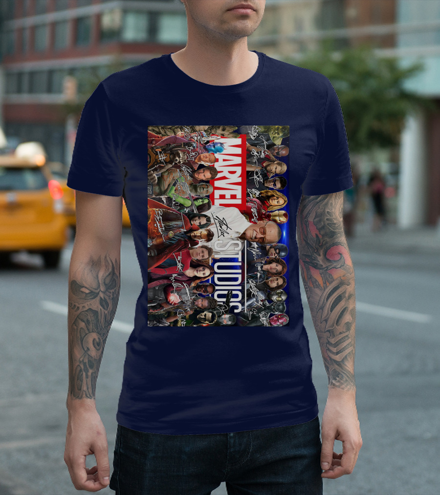 Marvel Studios Character Signatures Collage With Stan Lee And Iconic Heroes T-Shirt