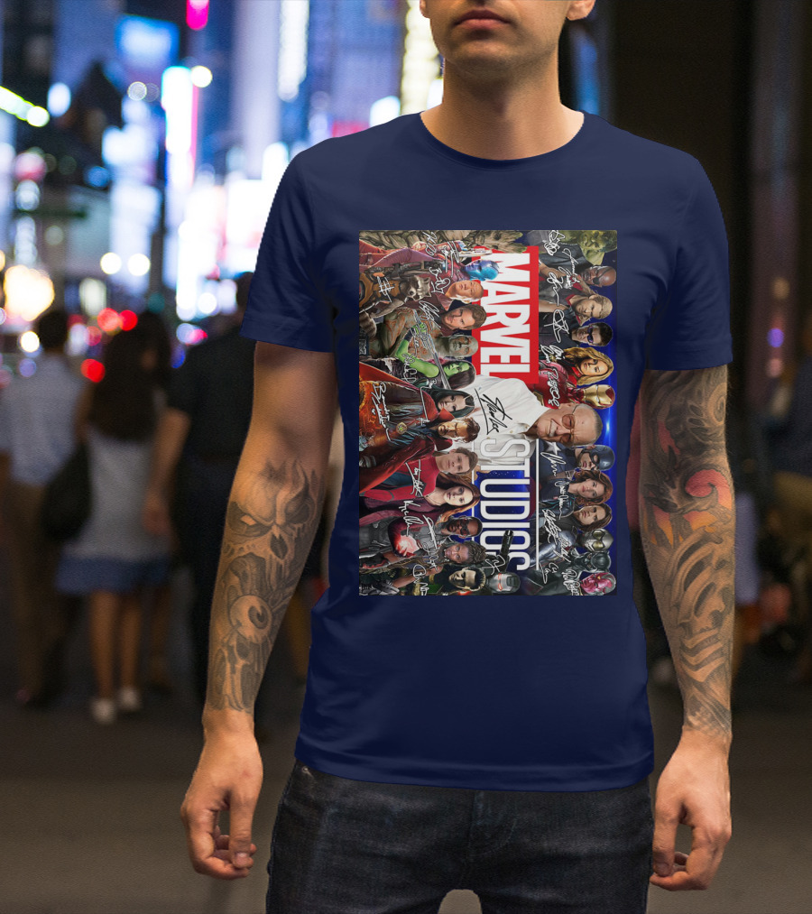 Marvel Studios Character Signatures Collage With Stan Lee And Iconic Heroes T-Shirt