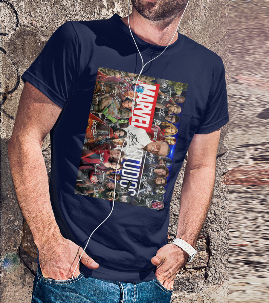 Marvel Studios Character Signatures Collage With Stan Lee And Iconic Heroes T-Shirt