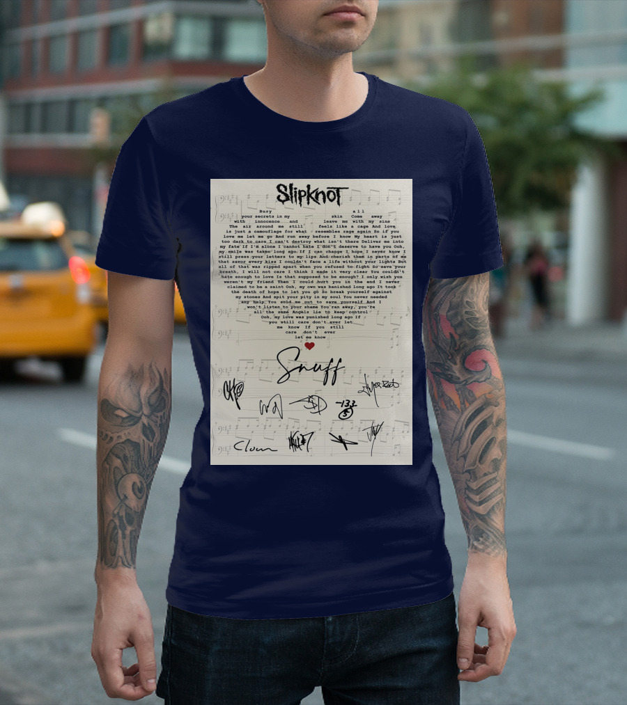 Slipknot Snuff Lyrics With Band Member Signatures T-Shirt