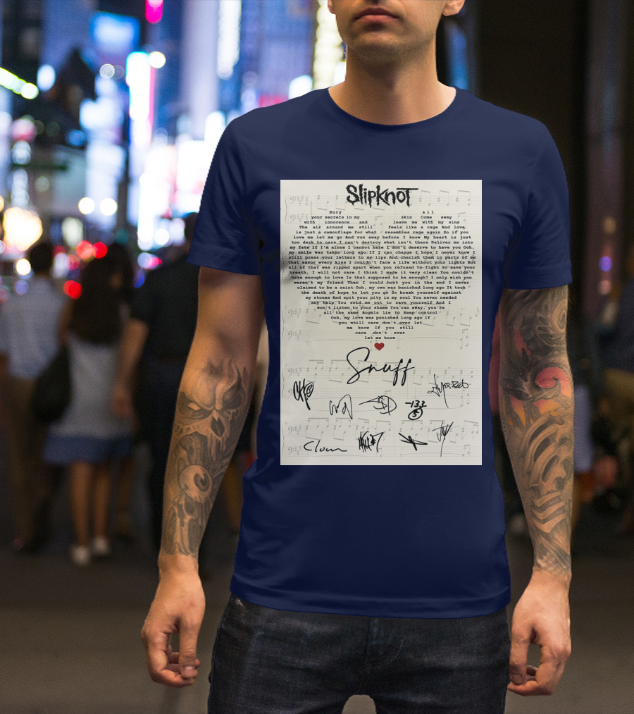 Slipknot Snuff Lyrics With Band Member Signatures T-Shirt