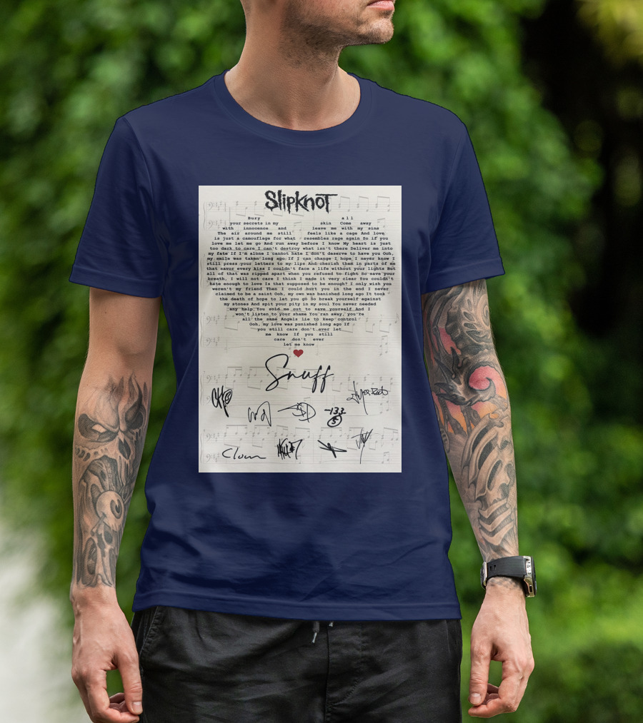 Slipknot Snuff Lyrics With Band Member Signatures T-Shirt
