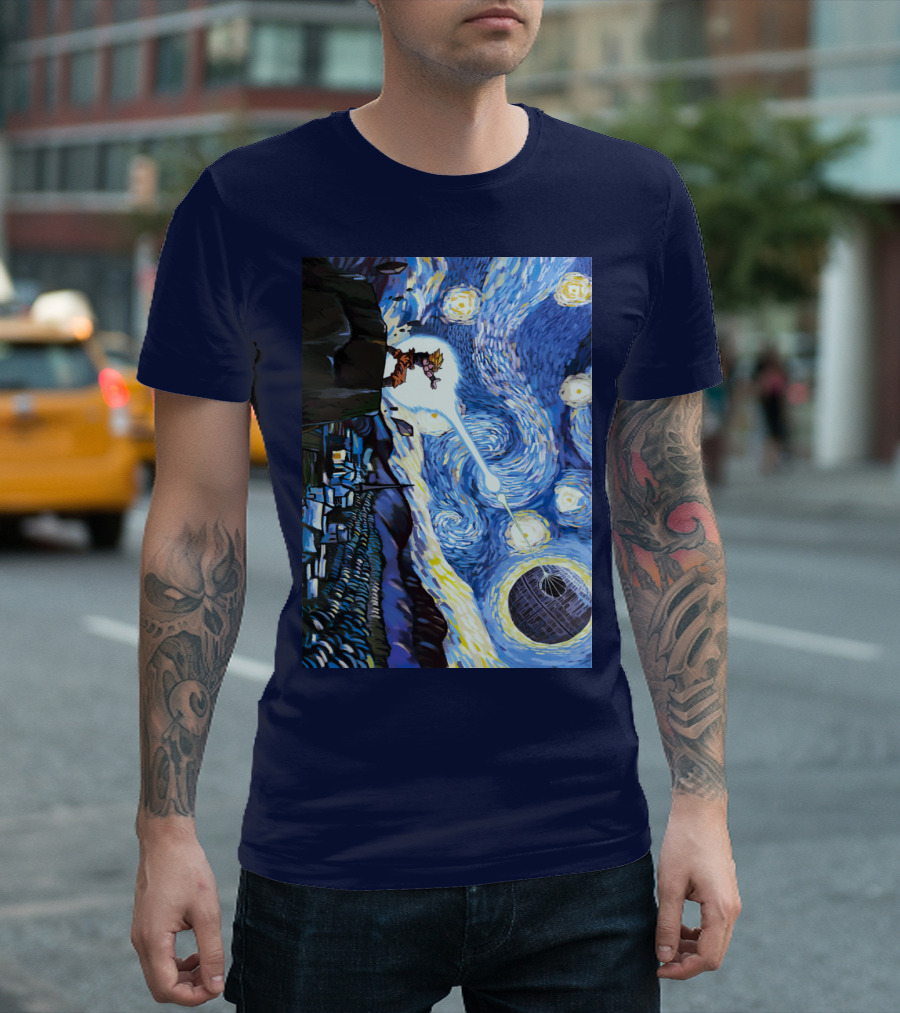 Son Goku Kamehameha Meets Death Star in Starry Night Fusion T-Shirt