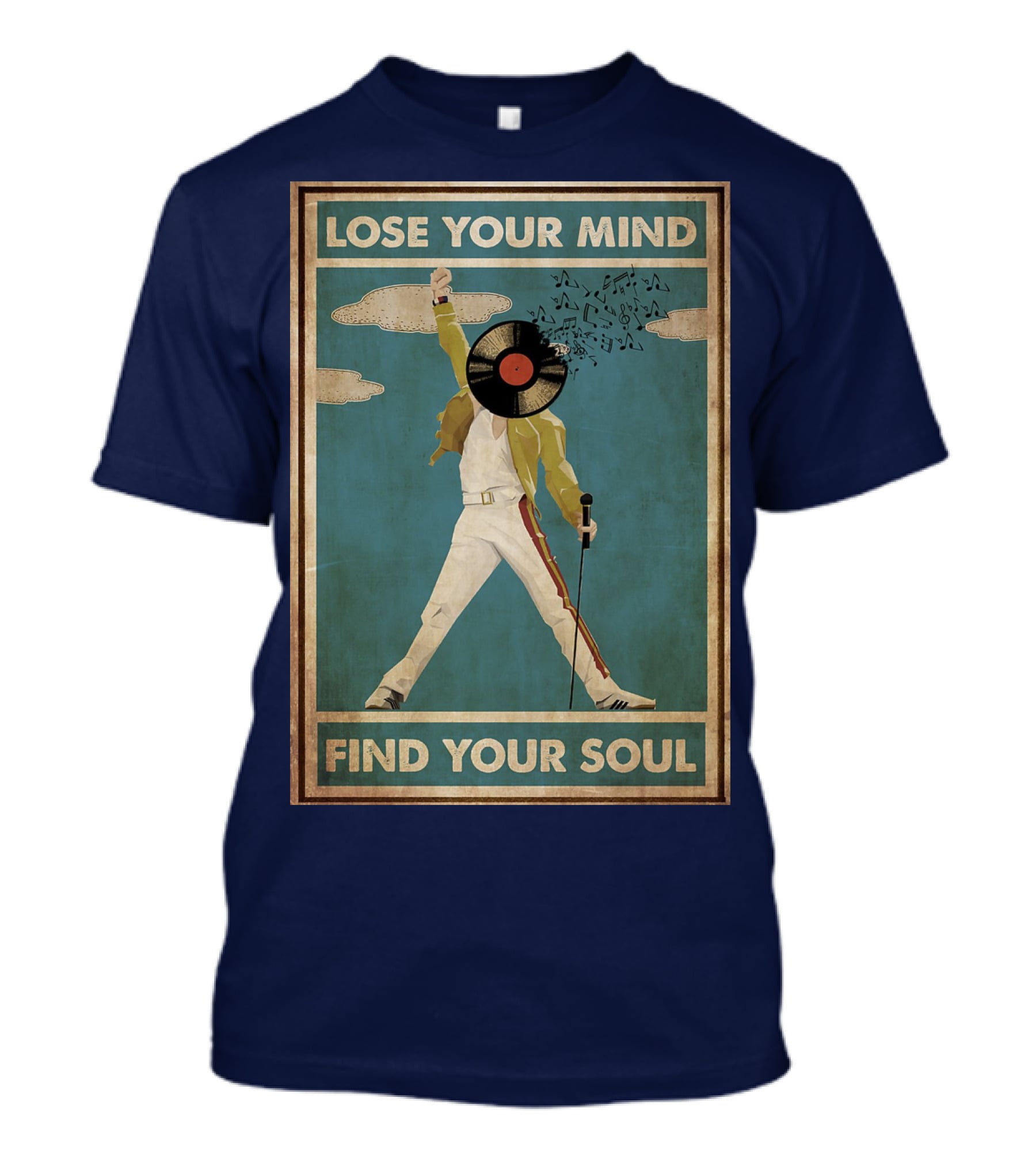 Freddie Mercury Lose Your Mind Find Your Soul Vintage Vinyl Record Head And Microphone T-Shirt