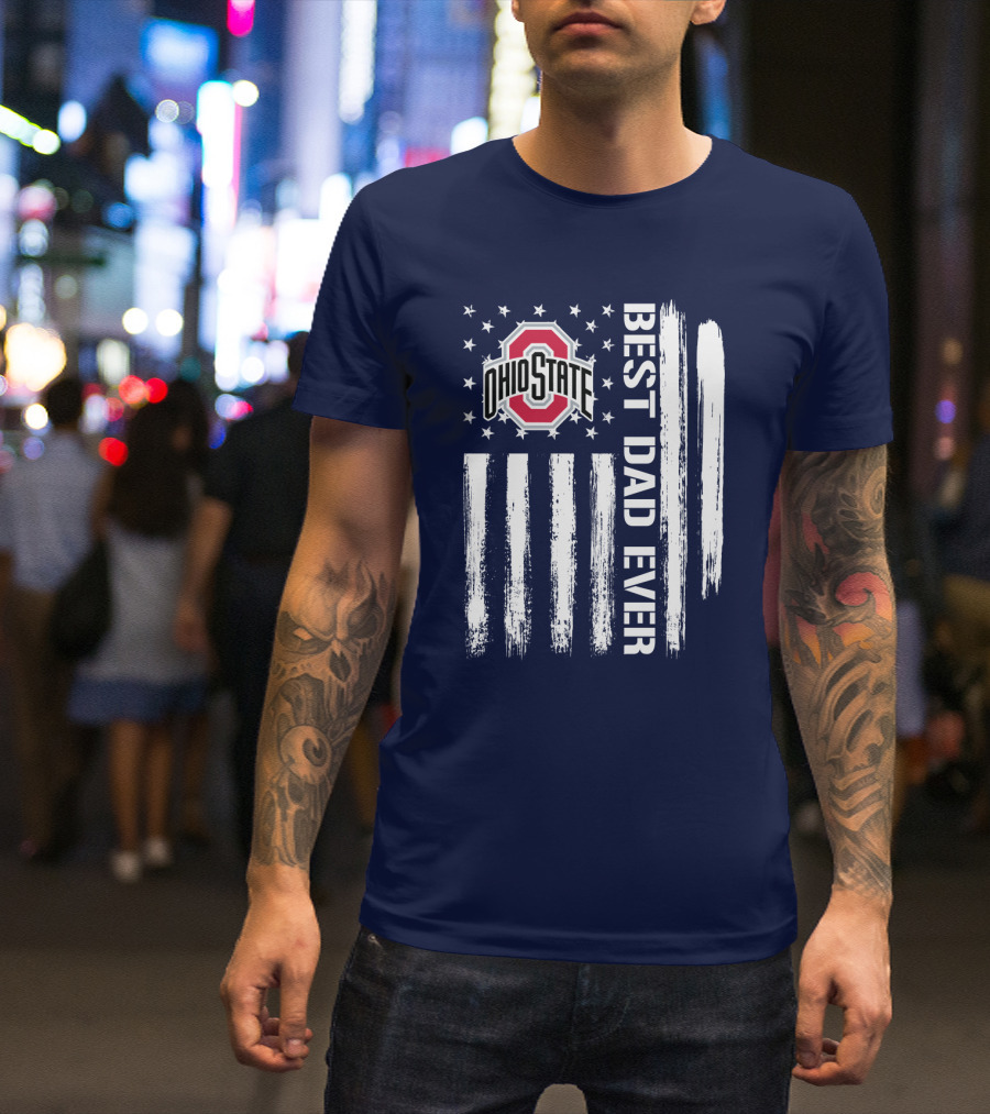 Ohio State Buckeyes Best Dad Ever Patriotic American Flag T-Shirt