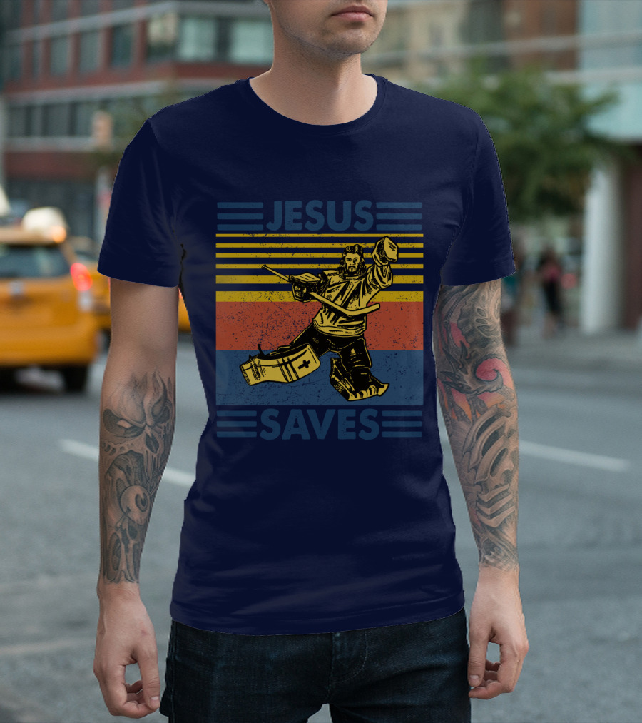 Hockey Jesus Saves Vintage Style Goalie T-Shirt
