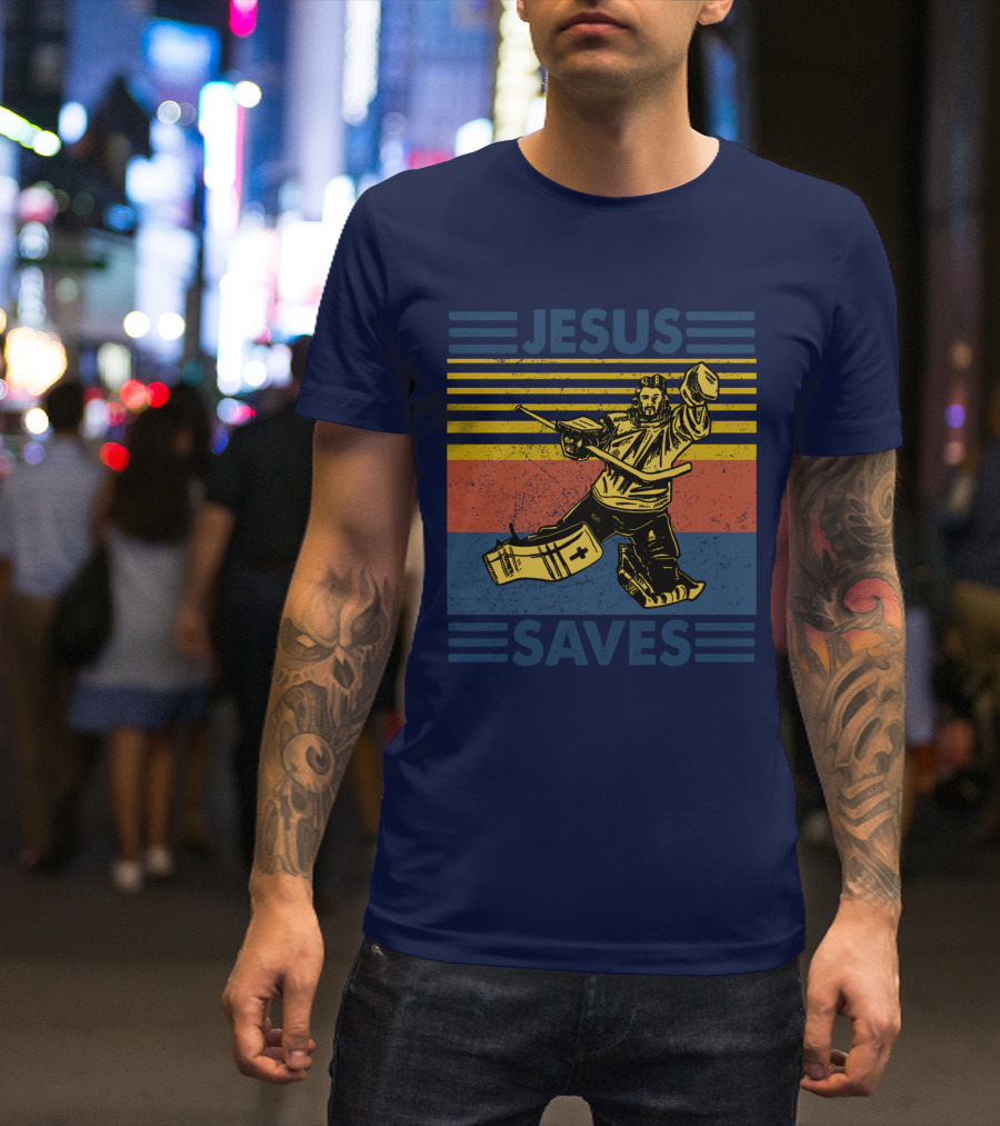 Hockey Jesus Saves Vintage Style Goalie T-Shirt