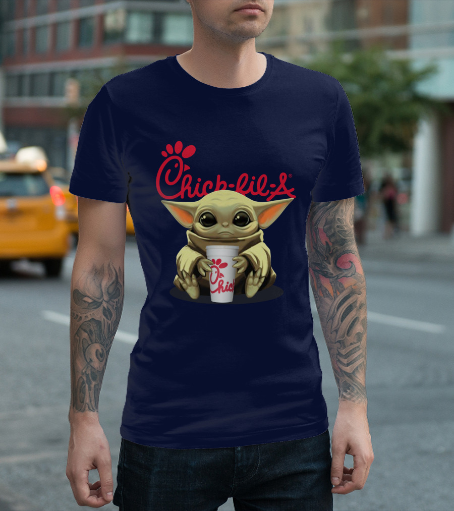 Chick-fil-A Baby Yoda Holding Cup Star Wars T-Shirt